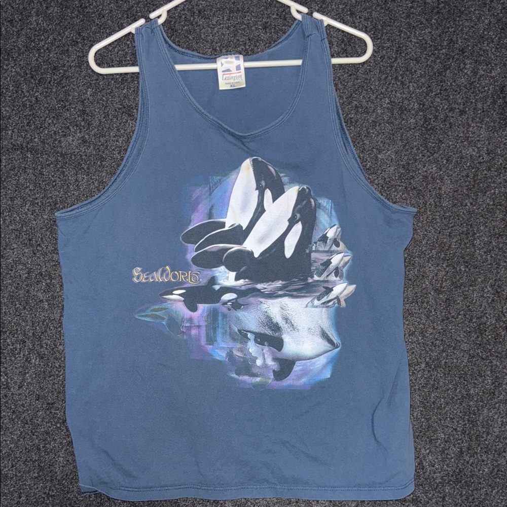 Vintage SeaWorld Blue Orcas Graphic Tank Top XL
